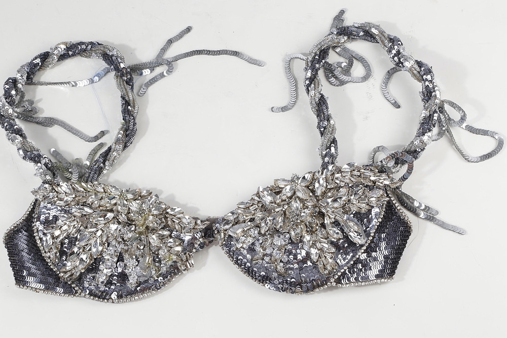 AREA Silver Rhinestone Sequin Embellished Bralette Crop Top Bra Bustier XS/S